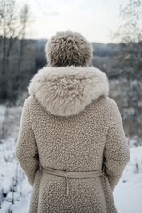 Poster - A person stands in the snow wearing a coat, possibly waiting or taking a break
