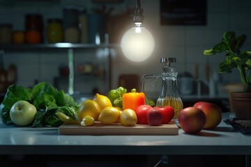 Poster - A colorful display of various fruits and vegetables on a table