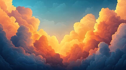 Poster - Aerial landscape abstract background idea. A stunning sunset casting golden hues over fluffy clouds in the sky.