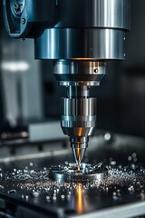 Poster - Precision CNC Milling Titanium Machining with Sparks and Metal Shavings, Industrial Manufacturing
