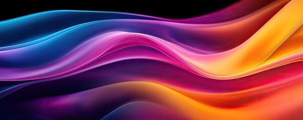 Poster - Dramatic nighttime abstract background concept. Vibrant abstract waves of color flowing seamlessly across a dark background.