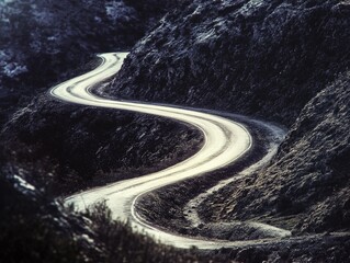 Poster - A winding road in the mountains, suitable for scenic views or travel scenes