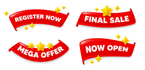 Fototapete - register now flag ribbon. mega discount, final sale, now open. register now. join today sign. free s