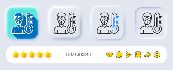 Poster - thermometer line icon. neumorphic, flat shadow, 3d buttons. doctor with face mask sign. temperature 