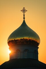 Poster - A golden dome with a cross on top, suitable for religious or architectural uses