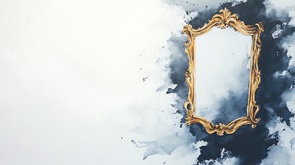 Poster - Decorative golden frame against a textured blue and white background.