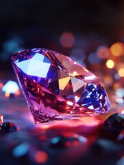 Poster - A luxurious purple diamond sits atop a table, perfect for jewelry stores or luxury product displays