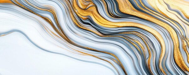 Poster - Abstract art background concept. Abstract swirling pattern with gold, blue, and white tones creating a modern art effect.