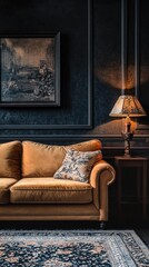 Poster - A warm and inviting living room with a comfortable couch and table lamp