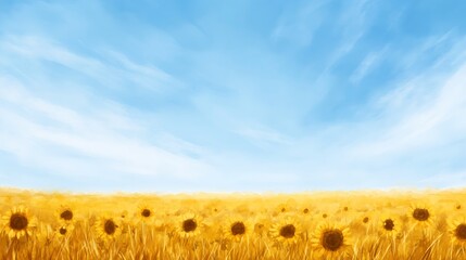 Poster - Vibrant field of sunflowers under a clear blue sky.