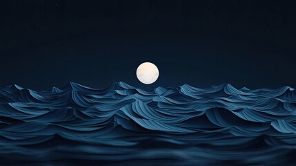 Poster - Dramatic nighttime abstract background concept. A serene ocean landscape at night, illuminated by a glowing full moon.