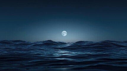 Poster - Dramatic nighttime abstract background concept. A serene night scene of a full moon reflecting on gentle ocean waves.