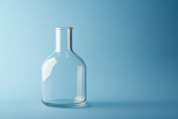 Fototapete - A clear glass bottle is featured against a solid blue backdrop