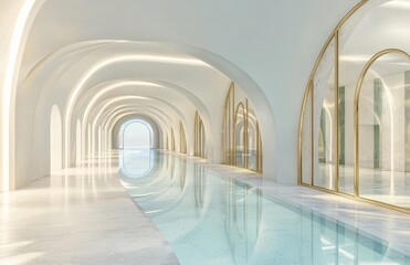 Aufkleber - Brightly rendered 3D glass corridor or tunnel in perspective