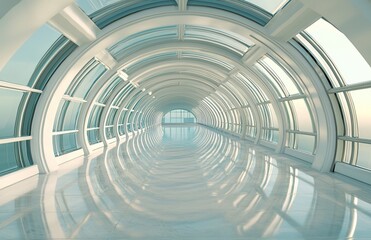 Aufkleber - In a bright perspective, a 3D rendered corridor or tunnel made of glass