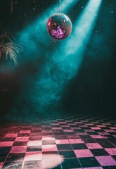 Poster - A dark stage is transformed by a neon blue and purple light show, complete with futuristic laser shapes
