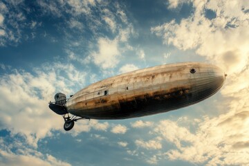 Poster - Vintage airplane soaring through clouds with sunbeams