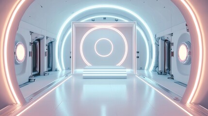 Poster - futuristic white artwork is merged with a 3d rendering in cyber punk sci-fi style