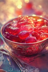 Poster - A bowl filled with jelly sitting on a table