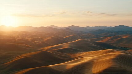 Poster - Aerial landscape abstract background idea. Golden dunes stretch endlessly under a vibrant sunset sky, creating a serene landscape.