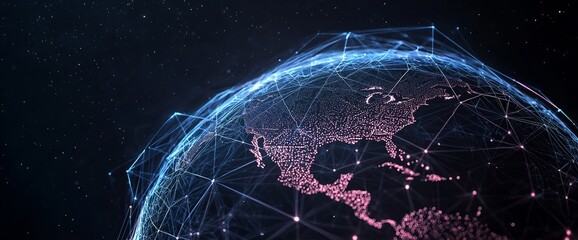 Poster - The modern cityscape is intertwined with the concept of wireless network connections and cutting-edge connection technology, particularly noticeable in the city's nighttime atmosphere