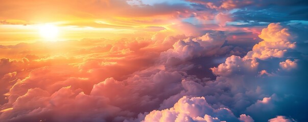 Wall Mural - beautiful cumulus clouds at sunset in the panoramic blue sky