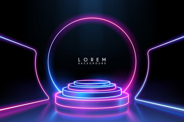 Wall Mural - neon light srairs with ring on black background