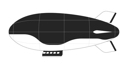 Poster - Vintage airship 2D line object. Sky adventure. Air travel. Steampunk theme. Aviation flight dirigible retro. Floating blimp isolated clipart vector ink outline item. Monochrome spot illustration