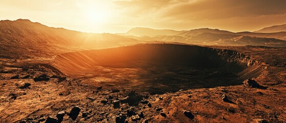 Poster - A large crater in a desolate desert landscape