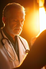 Aufkleber - A doctor in conversation with a patient while wearing a stethoscope