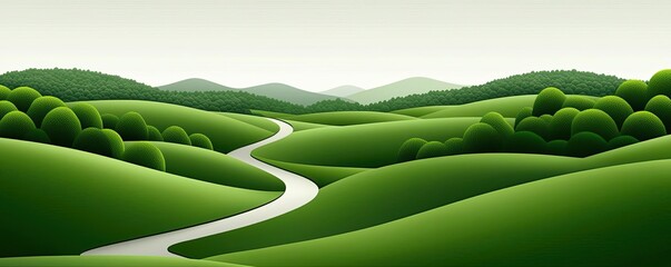 Poster - Abstract landscape background idea. A serene landscape featuring rolling green hills and a winding road in a peaceful setting.