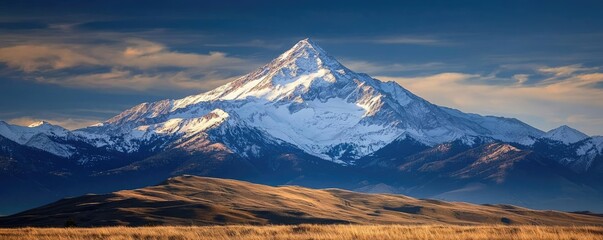 Poster - Abstract landscape background idea. Breathtaking view of a snow-capped mountain under a serene cloudy sky.