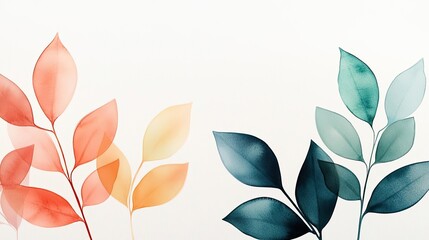 Poster - Digital watercolor painting abstract background idea. Elegant watercolor leaves in soft pastel shades creating a serene botanical backdrop.