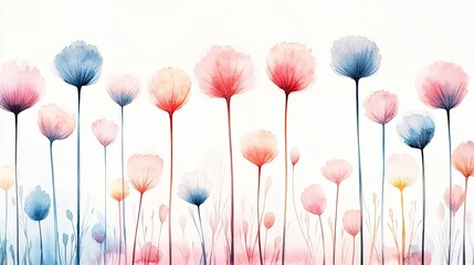 Poster - Digital watercolor painting abstract background idea. A vibrant field of colorful flowers swaying gently in a soft breeze.