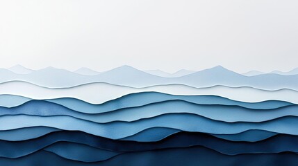Poster - Digital watercolor painting abstract background idea. Layered waves in serene blue tones create a tranquil and calming atmosphere.