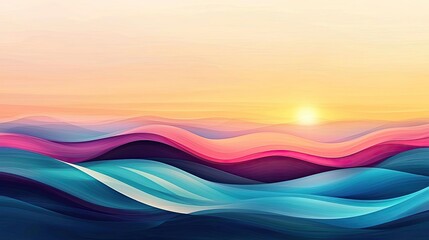 Poster - Abstract landscape background idea. Colorful abstract waves under a serene sunset, blending blue and pink tones beautifully.