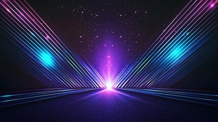 Aufkleber - The concept of a bright futuristic illustration is represented by a high-tech abstract background, blue lasers, and neon rays in a cyber space with a media diagonal texture