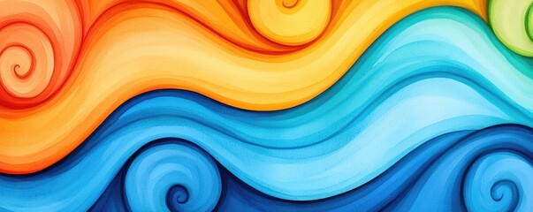 Poster - Digital watercolor painting abstract background idea. Vibrant swirling waves of color create a dynamic and visually engaging abstract design.