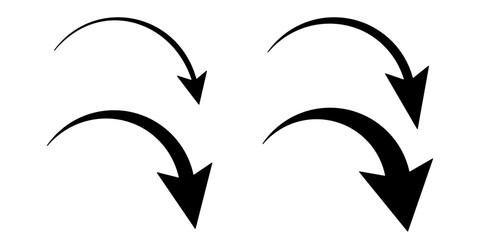 Poster - Arrows set vector isolated on white background. Curve arrow pointers down or forward and return