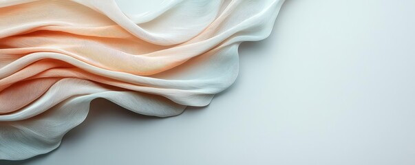 Poster - Minimalist graphic design abstract background concept. Elegant flowing fabric in soft peach and white tones on a minimalist background.