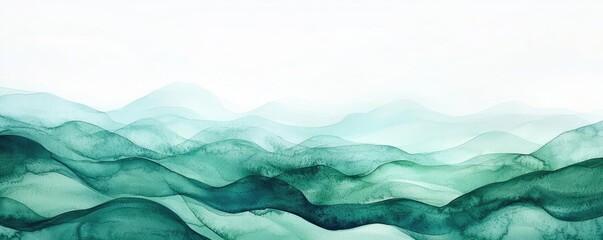 Poster - Digital watercolor painting abstract background idea. Abstract waves in green tones symbolize tranquility and the beauty of nature.