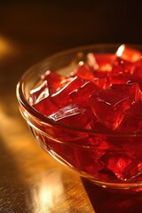 Poster - A glass bowl filled with red liquid sits on a wooden table, perfect for still life photography or as a prop for food, wine, or blood-themed scenes