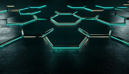 Poster - A futuristic surface with an abstract black pattern of honeycom hexagons