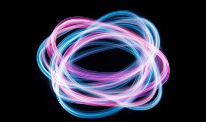 Poster - The background is a dark, abstract, and futuristic setting with glowing neon lines, shapes, and a multi-colored glow, complete with blurry lights and a bokeh effect, forming an empty stage