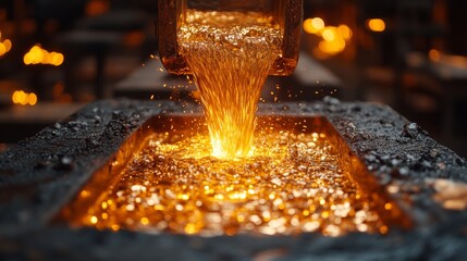 Aufkleber - Workers pour molten metal into molds at a busy manufacturing facility, demonstrating the precision and skill involved in steel and aluminum casting processes.