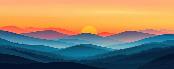 Poster - Abstract landscape background idea. Stunning sunset over rolling hills with vibrant colors and serene ambiance.