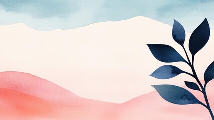 Poster - Digital watercolor painting abstract background idea. Abstract watercolor landscape with soft hues and delicate plant silhouette.