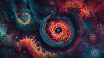 Wall Mural - Cosmic swirl vividly painted deep blues reds oranges. AI Generated