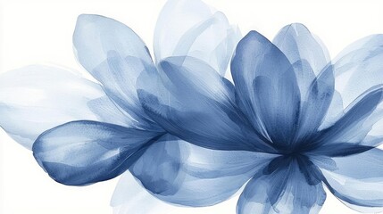 Poster - Digital watercolor painting abstract background idea. A serene blue floral design with soft, flowing petals on a white background.