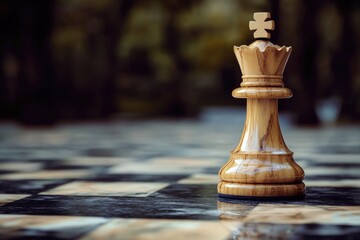 Poster - Close-up view of a chess piece on a board, perfect for representing strategy and decision-making